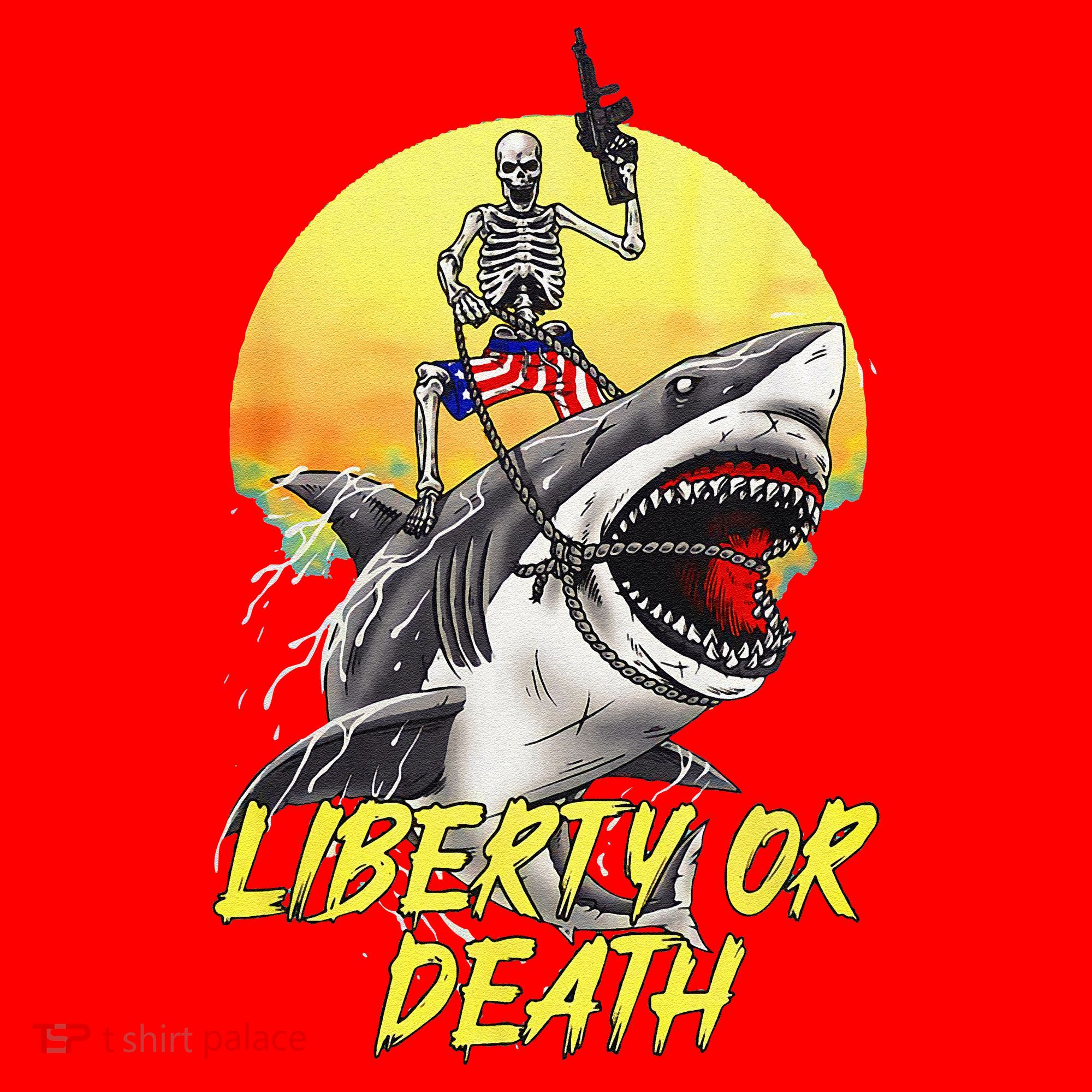 Skeleton Liberty Or Death Shark Halloween American Flag Santa Hat