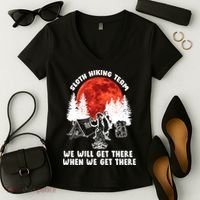 Sloth Hiking Team Will Get We There Funny Camping Women's V-Neck T-Shirt thumb 2