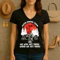Sloth Hiking Team Will Get We There Funny Camping Women's V-Neck T-Shirt thumb 3