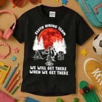 Sloth Hiking Team Will Get We There Funny Camping Kids T-Shirt thumb 3