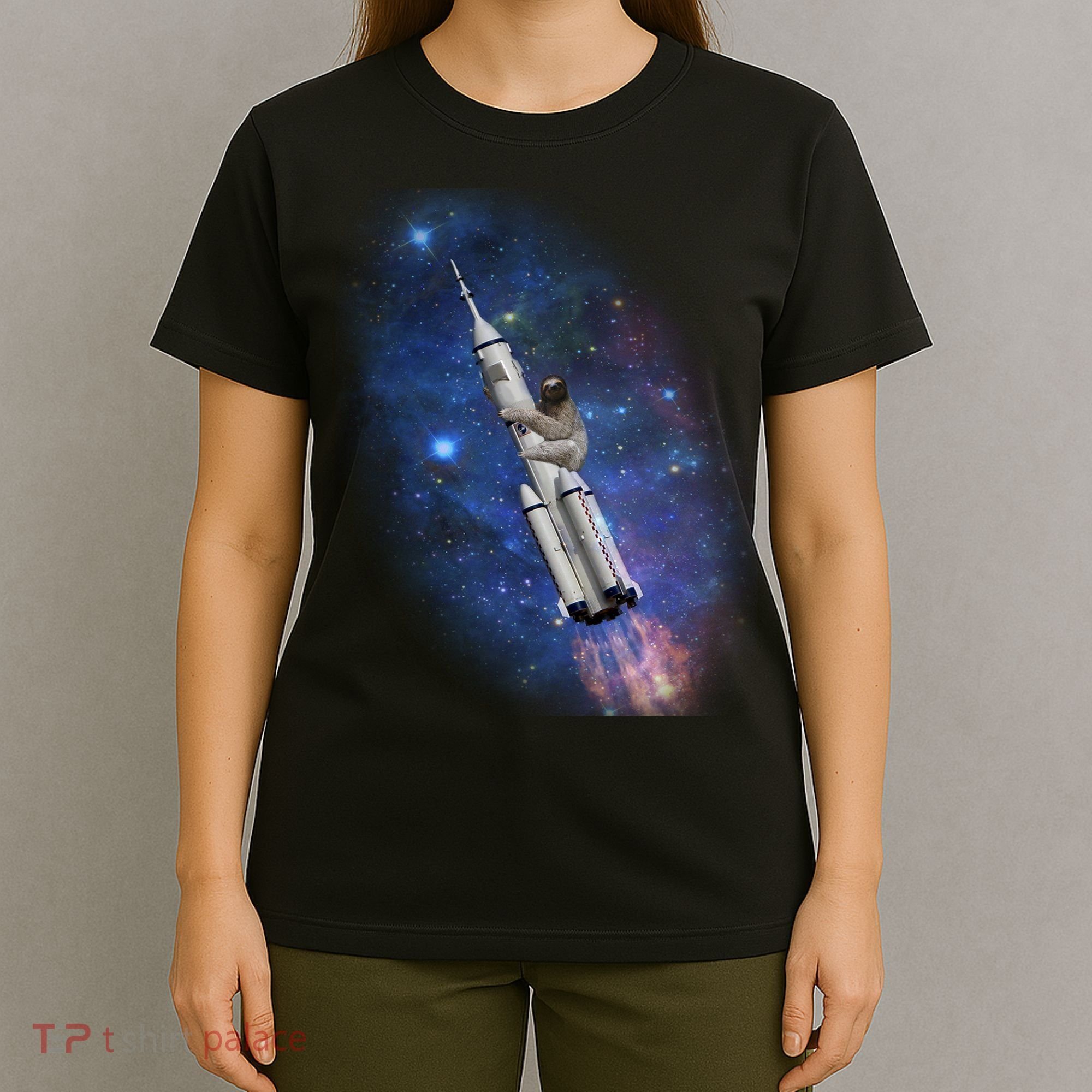 Sloth In Space Rocket ship T-Shirt