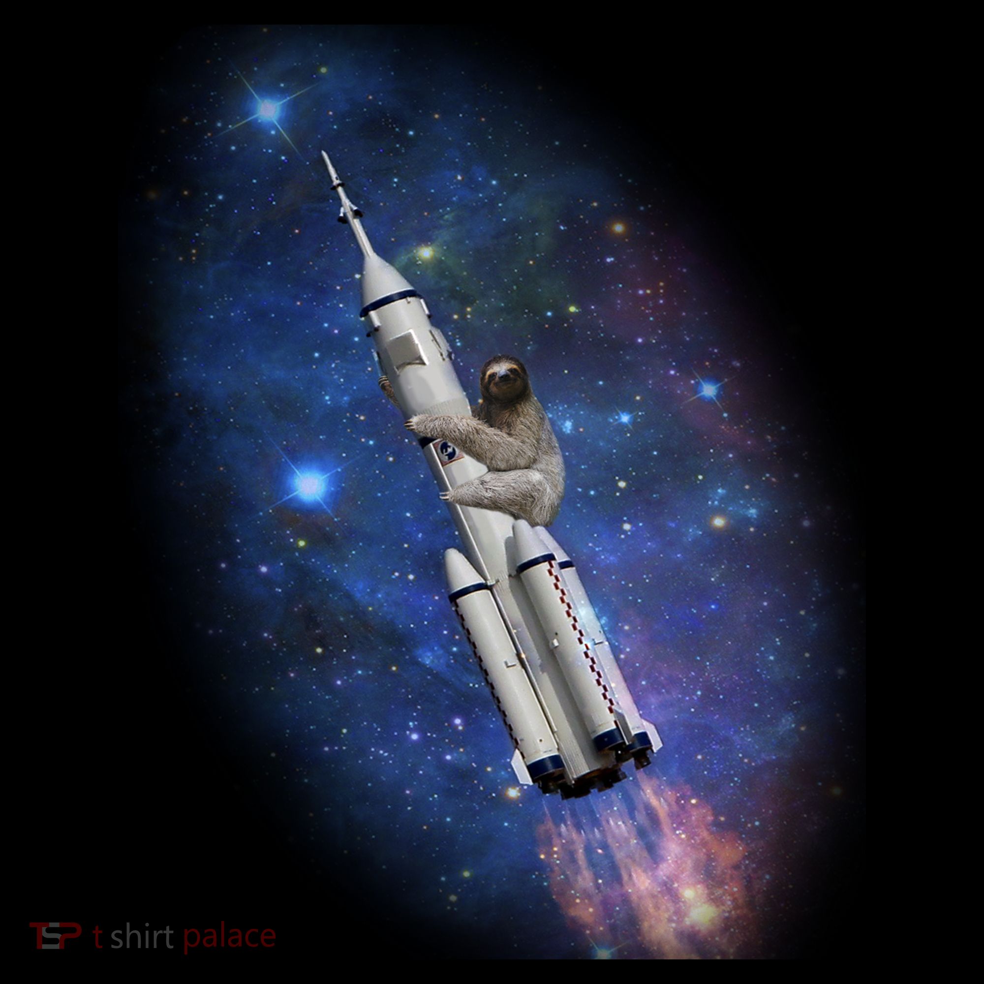 Sloth In Space Rocket ship T-Shirt