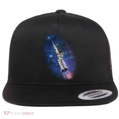 Sloth In Space Rocket ship Flat Bill Trucker Hat