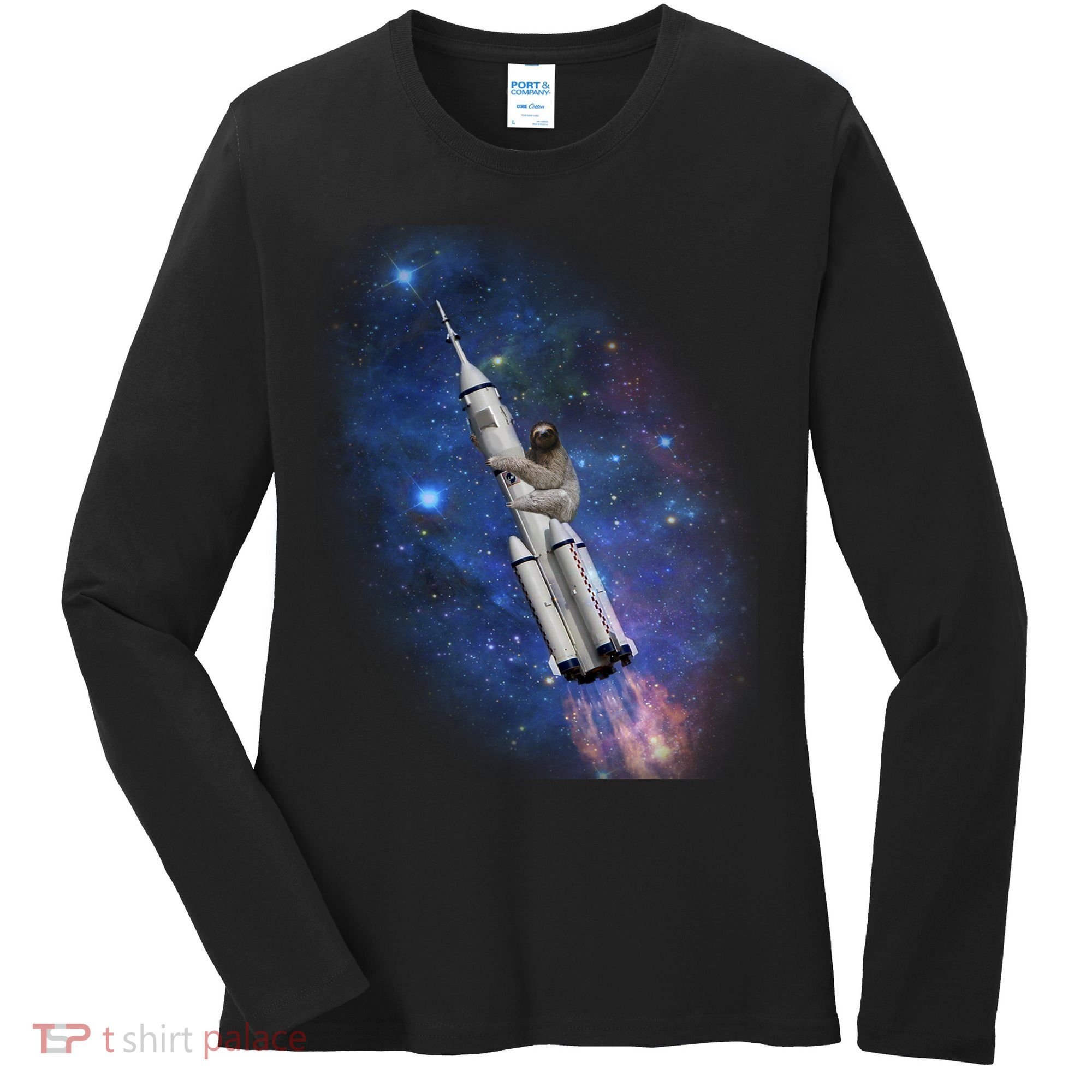 Sloth In Space Rocket ship Women's Long Sleeve Shirt
