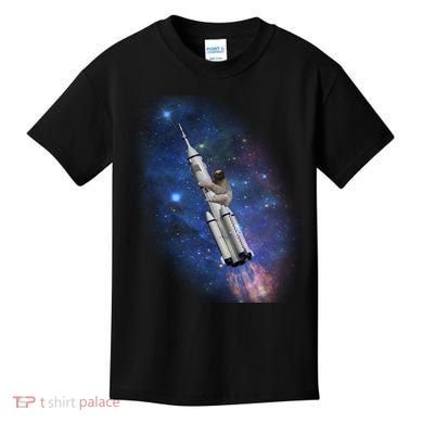 Sloth In Space Rocket ship Kids T-Shirt