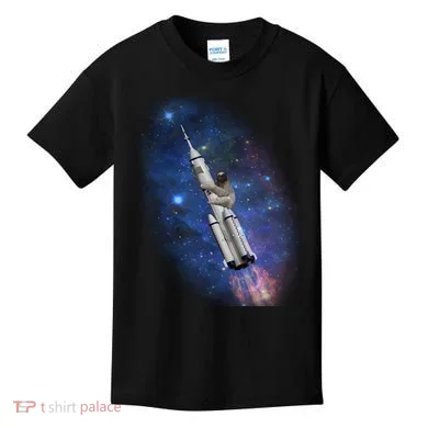 Sloth In Space Rocket ship Kids T-Shirt