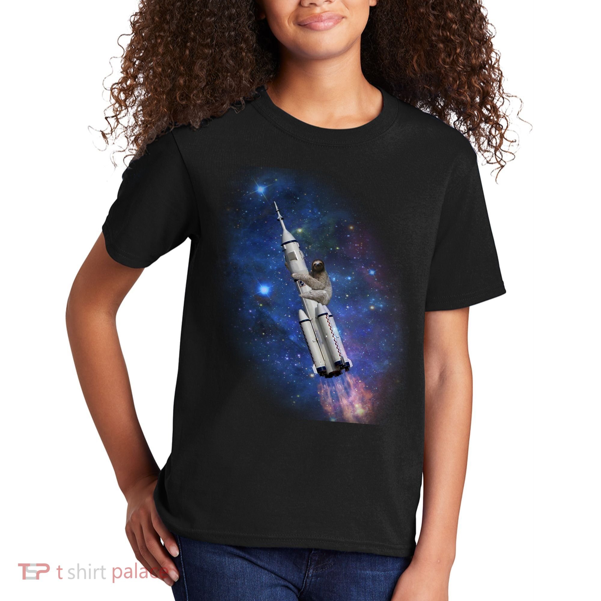 Sloth In Space Rocket ship Kids T-Shirt
