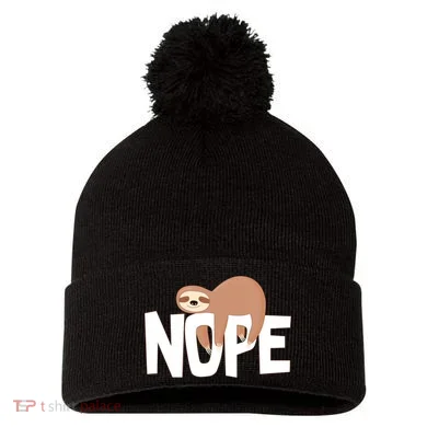 Sloth Nope Pom Pom 12in Knit Beanie