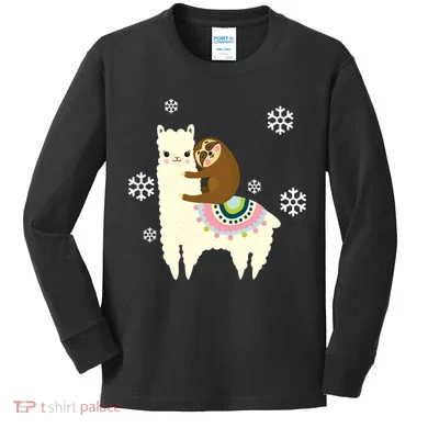 Sloth Riding Llama Kids Long Sleeve Shirt