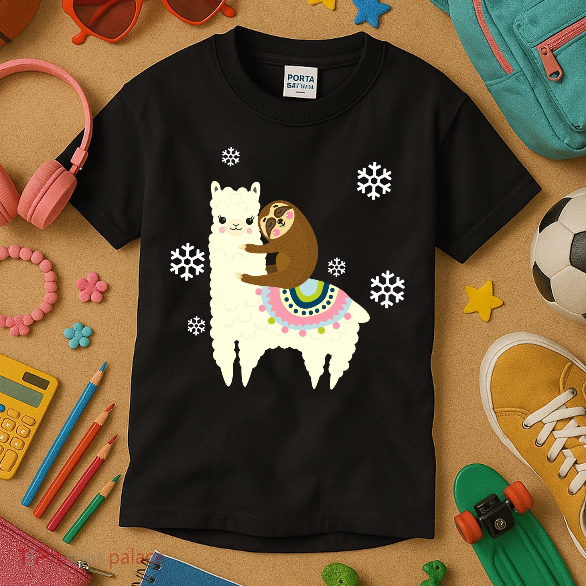 Sloth Riding Llama Kids T-Shirt