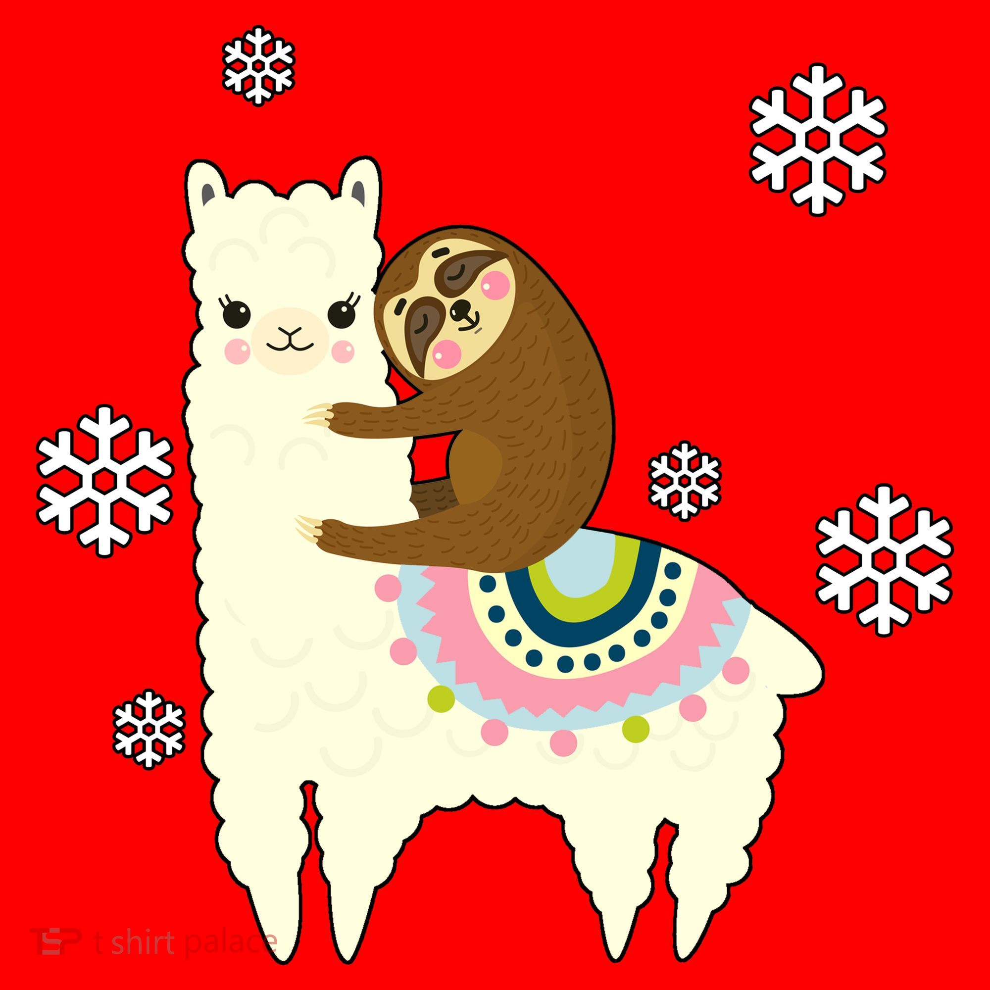 Sloth Riding Llama Santa Hat