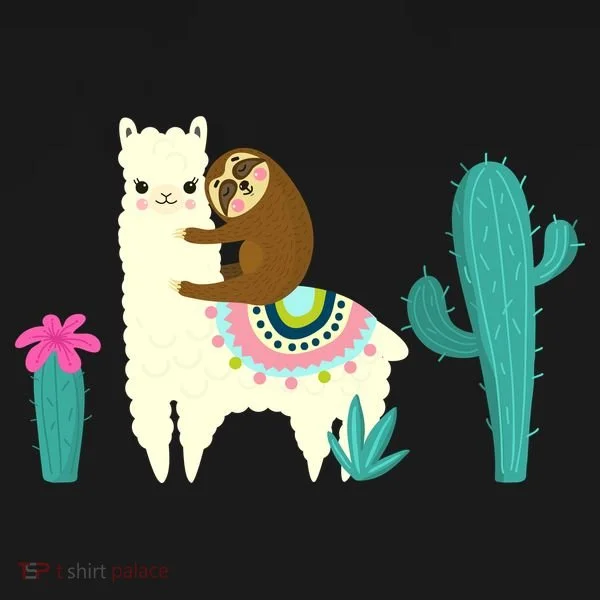 Sloth Riding Llama Funny Cactus Doggie Tank