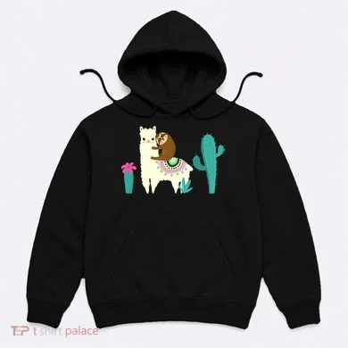 Sloth Riding Llama Funny Cactus Hoodie