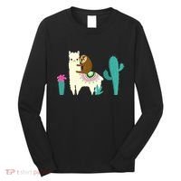 Sloth Riding Llama Funny Cactus Long Sleeve Shirt thumb 0