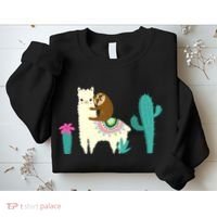 Sloth Riding Llama Funny Cactus Sweatshirt thumb 2