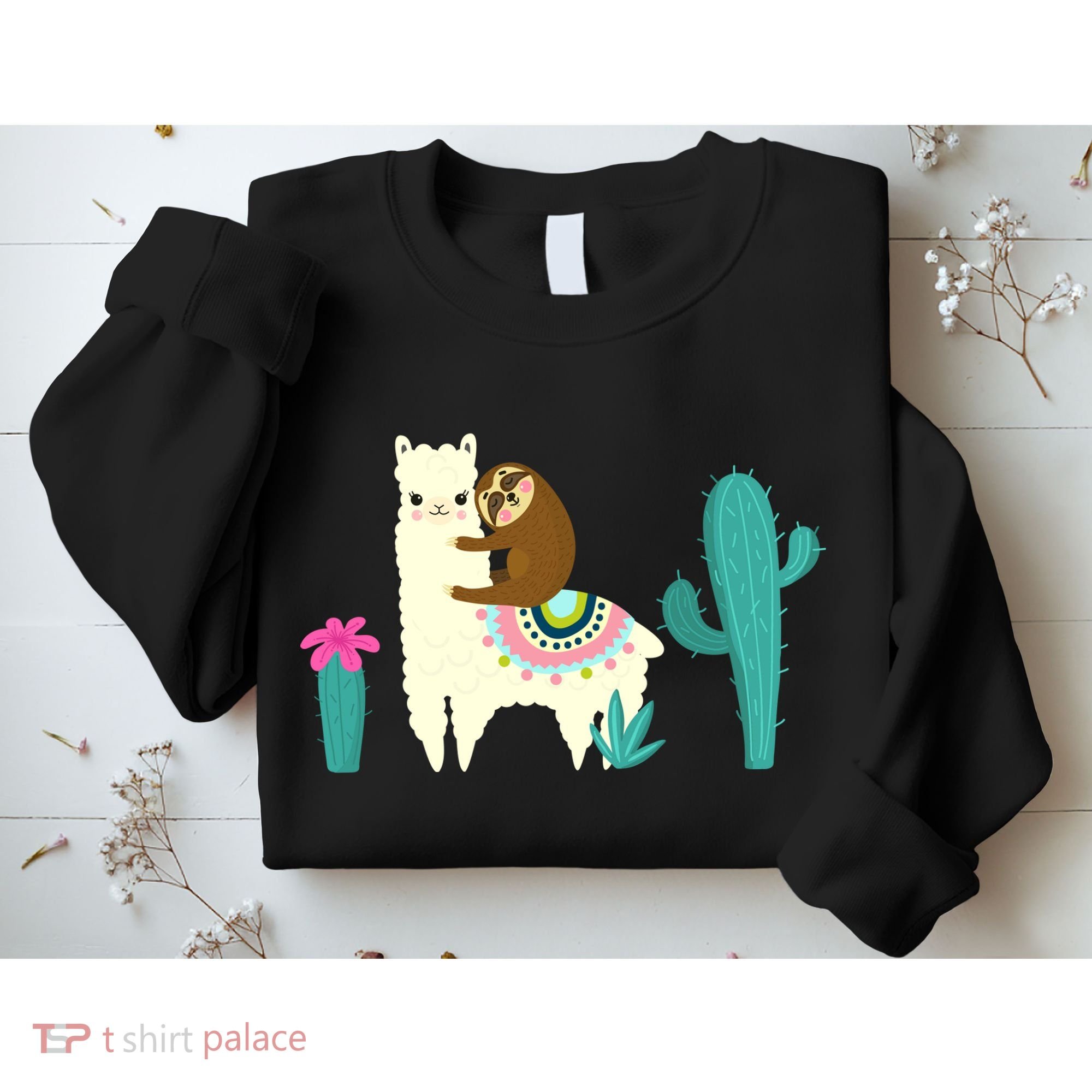 Sloth Riding Llama Funny Cactus Sweatshirt