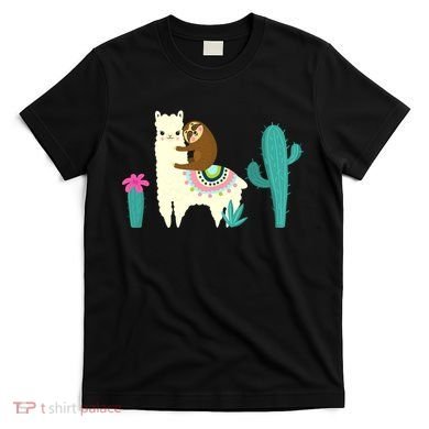 Sloth Riding Llama Funny Cactus T-Shirt