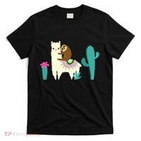 Sloth Riding Llama Funny Cactus T-Shirt thumb 0