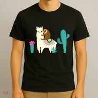 Sloth Riding Llama Funny Cactus T-Shirt thumb 3