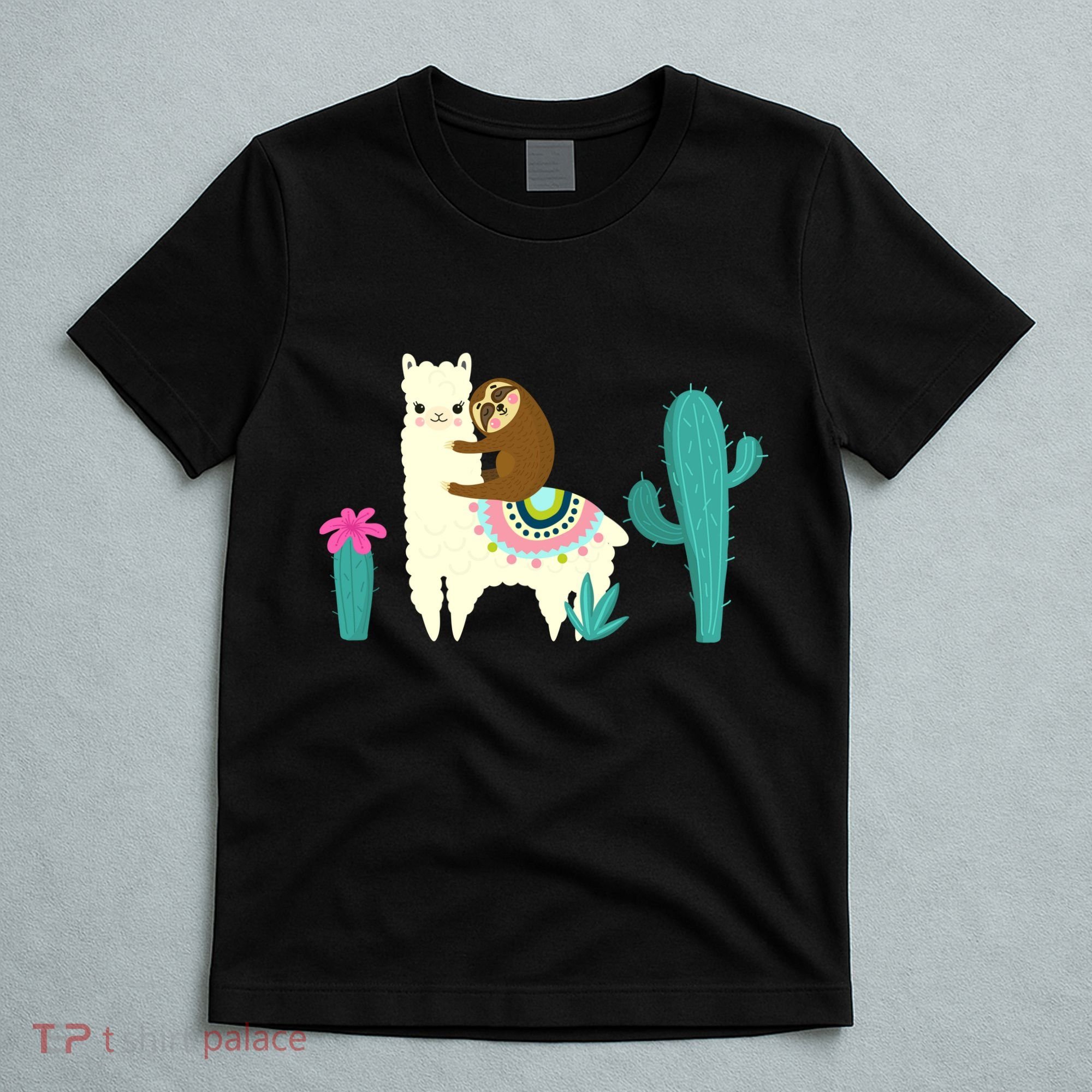 Sloth Riding Llama Funny Cactus T-Shirt