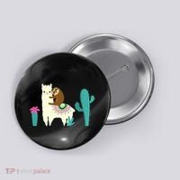 Sloth Riding Llama Funny Cactus Button thumb 0
