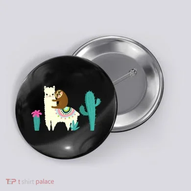 Sloth Riding Llama Funny Cactus Button