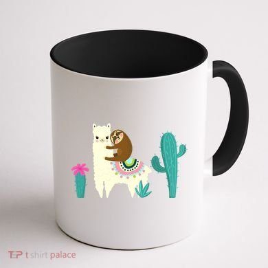 Sloth Riding Llama Funny Cactus Coffee Mug back