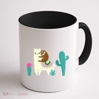 Sloth Riding Llama Funny Cactus Coffee Mug thumb 1