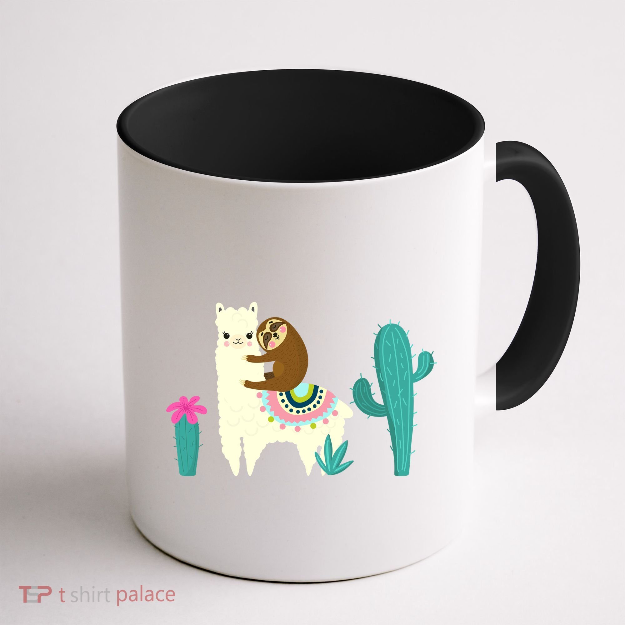 Sloth Riding Llama Funny Cactus Coffee Mug