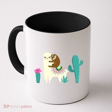 Sloth Riding Llama Funny Cactus Coffee Mug