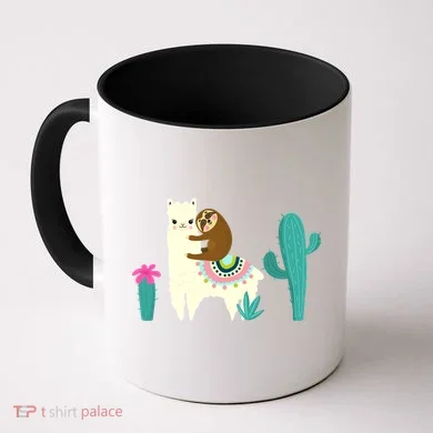 Sloth Riding Llama Funny Cactus Coffee Mug
