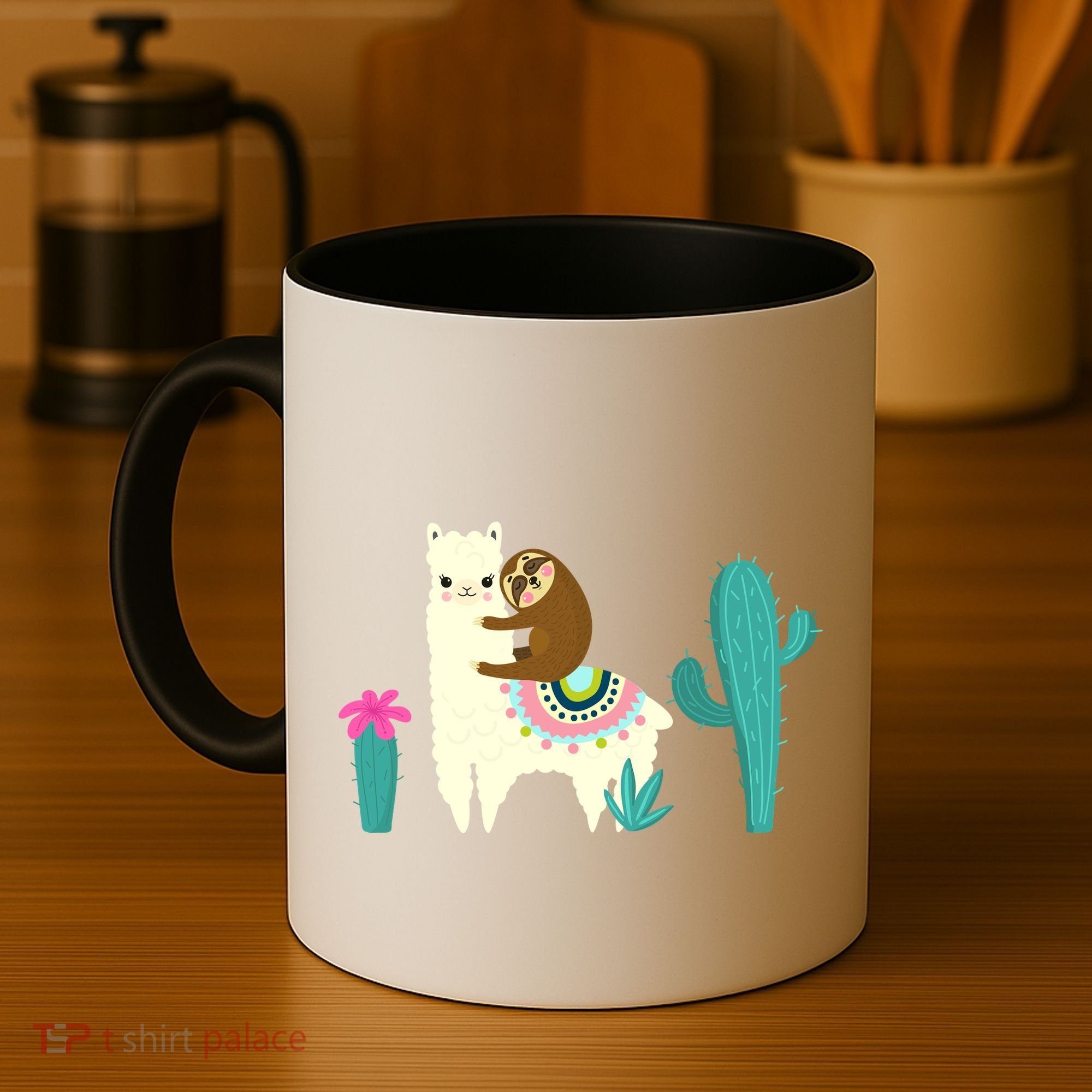 Sloth Riding Llama Funny Cactus Coffee Mug