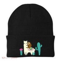 Sloth Riding Llama Funny Cactus Beanie thumb 0