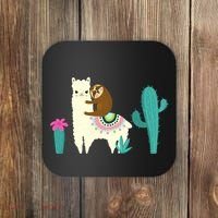 Sloth Riding Llama Funny Cactus Coaster thumb 0