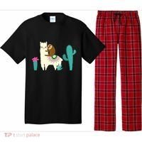 Sloth Riding Llama Funny Cactus Pajama Set thumb 0