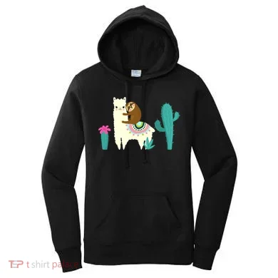 Sloth Riding Llama Funny Cactus Women's Hoodie