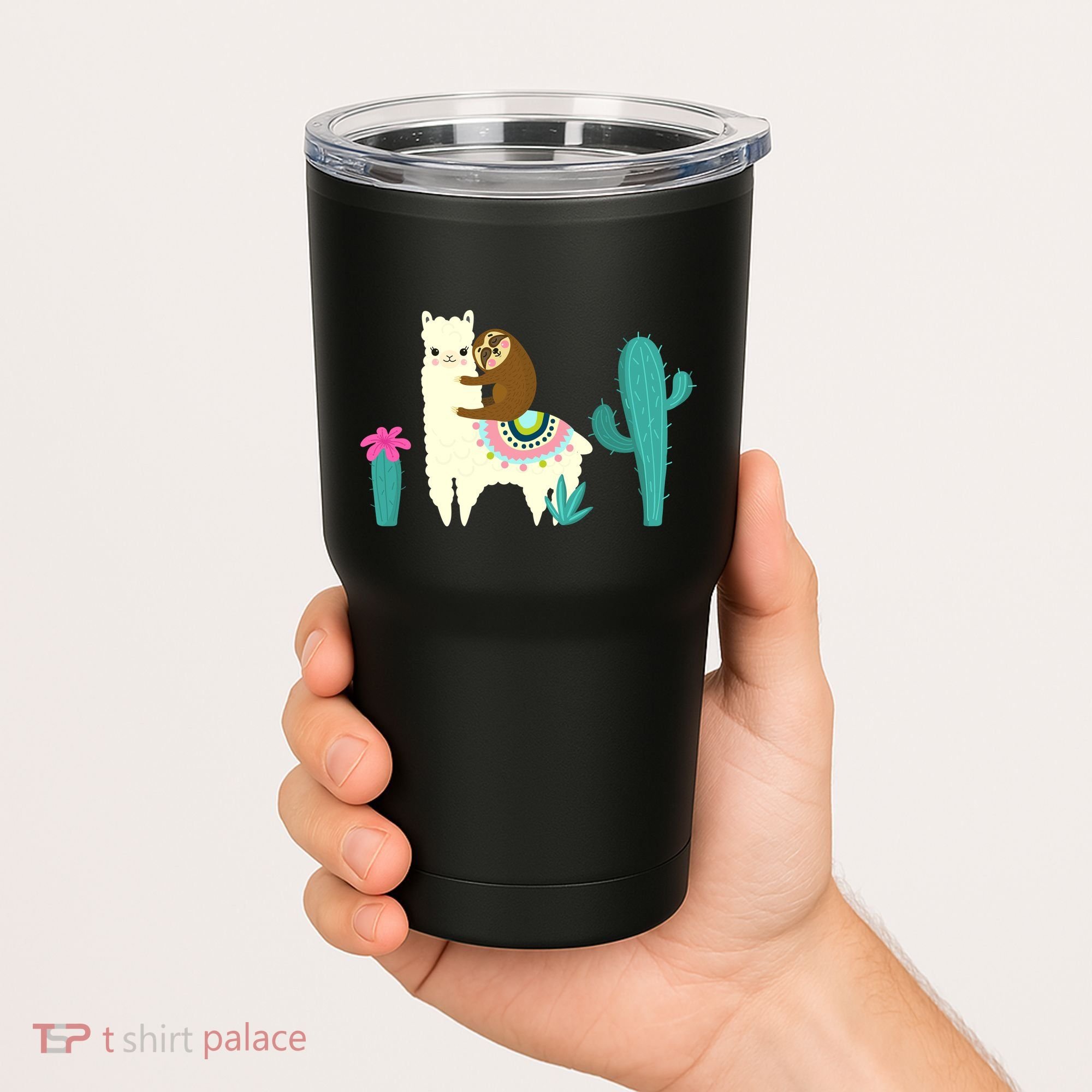 Sloth Riding Llama Funny Cactus Tumbler