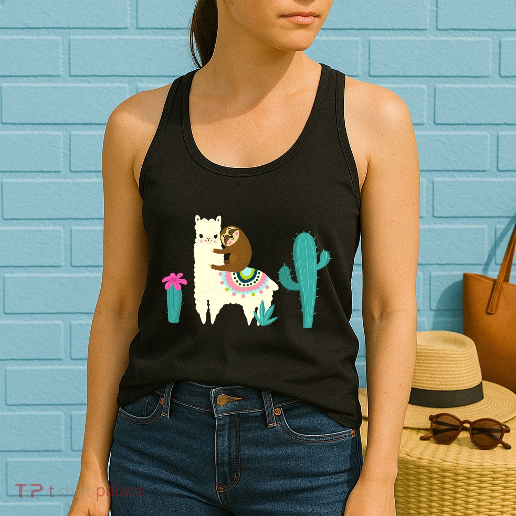 Sloth Riding Llama Funny Cactus Women's Tank Top