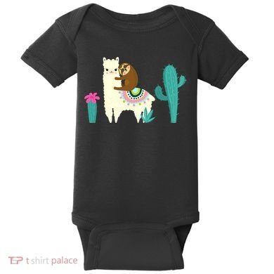 Sloth Riding Llama Funny Cactus Baby Bodysuit