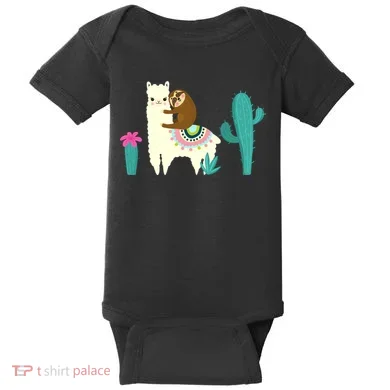 Sloth Riding Llama Funny Cactus Baby Bodysuit