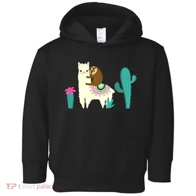 Sloth Riding Llama Funny Cactus Toddler Hoodie