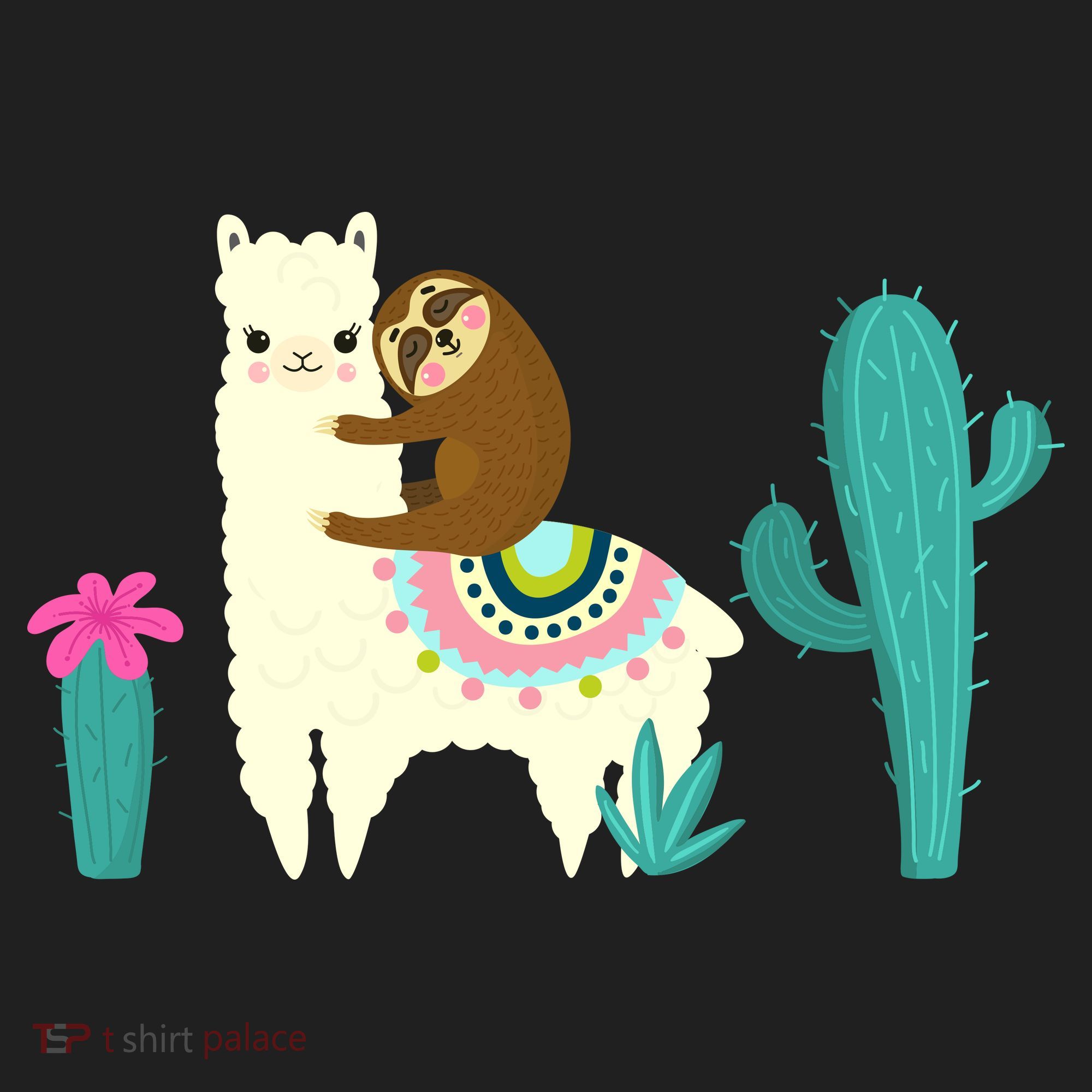 Sloth Riding Llama Funny Cactus Golf Towel