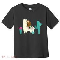 Sloth Riding Llama Funny Cactus Toddler T-Shirt thumb 0