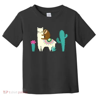 Sloth Riding Llama Funny Cactus Toddler T-Shirt