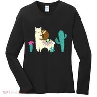 Sloth Riding Llama Funny Cactus Women's Long Sleeve Shirt thumb 0
