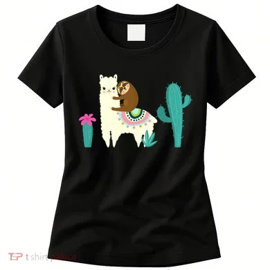 Sloth Riding Llama Funny Cactus Women's T-Shirt