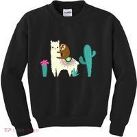 Sloth Riding Llama Funny Cactus Kids Sweatshirt thumb 0
