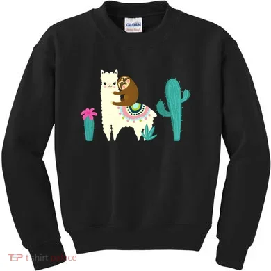 Sloth Riding Llama Funny Cactus Kids Sweatshirt