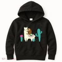 Sloth Riding Llama Funny Cactus Kids Hoodie thumb 0