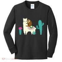 Sloth Riding Llama Funny Cactus Kids Long Sleeve Shirt thumb 0